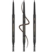 3 Pcs Waterproof Eyebrow Pencil Dark Brown, Premium Eye Brow Pencil Brn with Spoolie Brush, Longw...