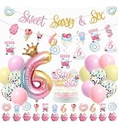 JUYRLE Sweet Sassy and Six Birthday Decorations for Girls - 6th Birthday With Donut Banner, Cake ...