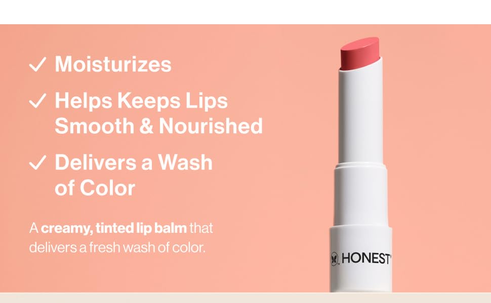 Honest Tinted Lip Balm moisturizes, helps keep lips smooth & nourished, & deliver a wash of color