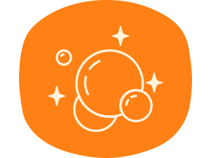 Bubbles icon on dark orange oval background