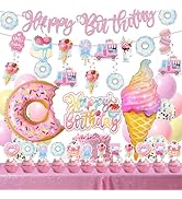 JUYRLE Sweets Birthday Party Decorations for Girls- Pastel Ice Cream Party Supplies, Donut Balloo...