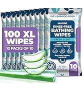Body Wipes For Adults Bathing No Rinse 100pc XL - Ultra Thick Shower Wipes For Men Women - Person...