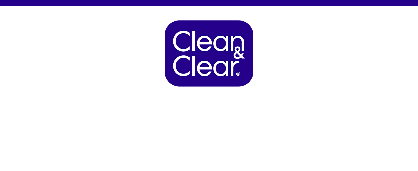 Purple wide screen, shallow bar with purple  Clean & Clear logo center  under it on white background