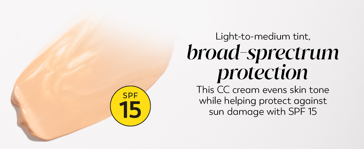 light-to-medium tint. broad-spectrum protection. This CC cream evens tone while helping protect