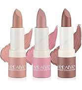XINGXYUEL 3PCS Matte Nude Lipstick Nude Paper Tube Lipsticks Silky Velvet Lip Gloss Nude Lip Stai...
