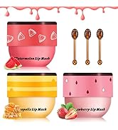 XINGXYUEL 3PCS Bee Lip Balm Honey Pot Honey Strawberry Watermelon Lip Balm Sleeping Lip Mask Silk...