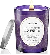 M&SENSE Eucalyptus Lavender Strong Scented Candle, Wooden Wick Candle with Lid, 100 Hours Slow Bu...