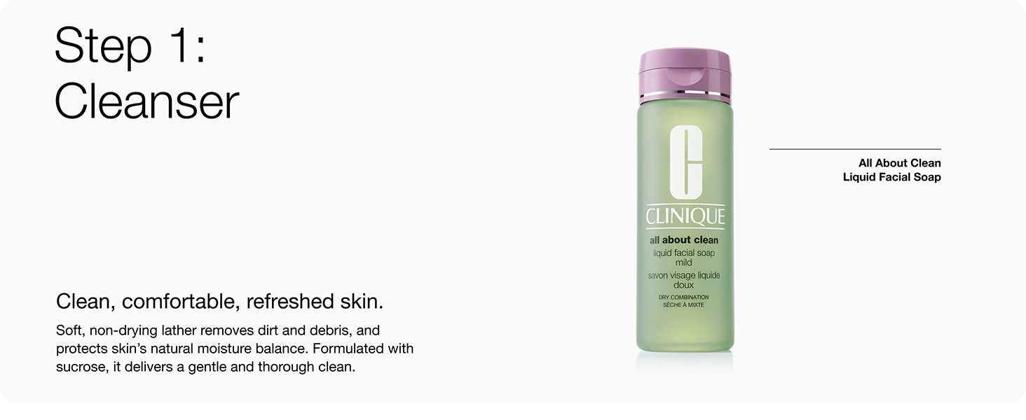 Cleanse. Clean, comfortable, refreshed skin. Soft, non-drying lather removes dirt and debris