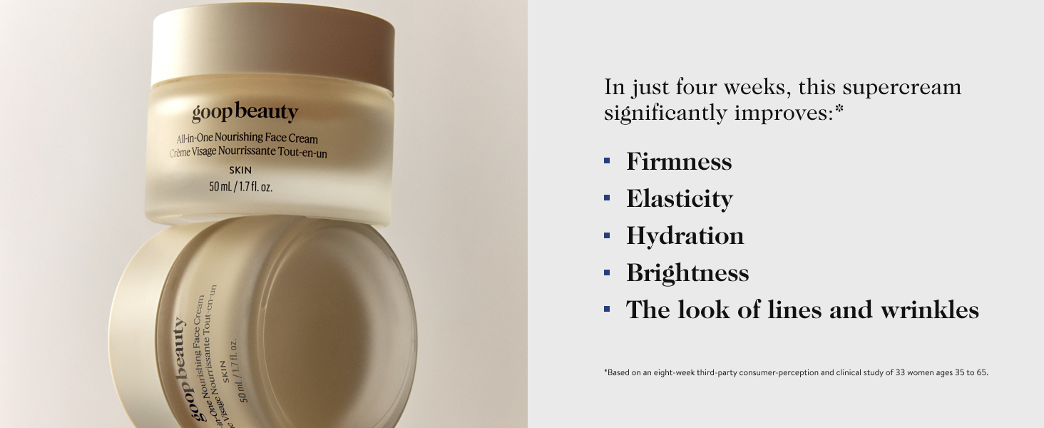 Improves firmness, elasticity, hydration, brightness, and the look of fine lines and wrinkles