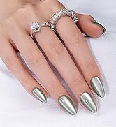 Canvalite Short Almond Press On Nails, Green Cat Eye Nails Press On with Glue 30Pcs Reusable Acry...