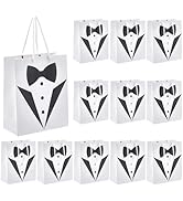 BENECREAT 12PCS Groomsmen Gift Bags, 7.5x3.5x9.1 Inch Tuxedo Treat Bags, Paper Gift Bags with Han...