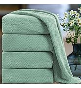 Ultra Soft Bath Towel Set of 4, Green Extra Large Textured Microfiber Luxury Towels 35x70 in, Qui...