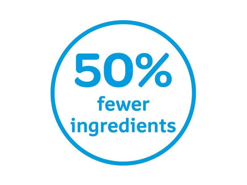 50% fewer ingredients icon