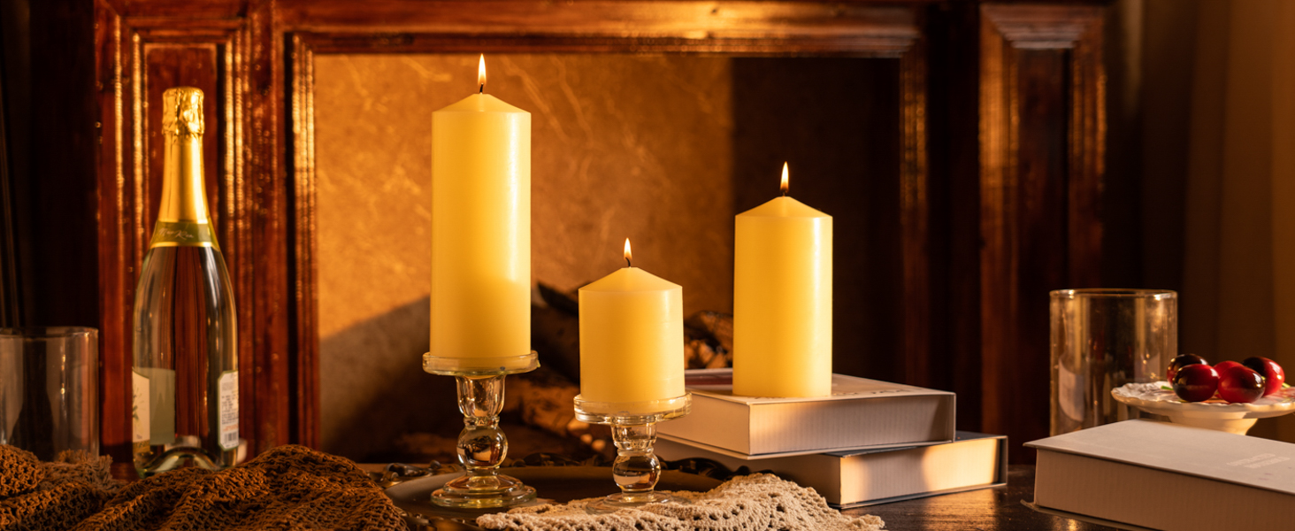 mozeal ivory pillar candles