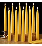 10inch Beeswax Taper Candles 12 Pack Natural Pure Beeswax Candlesticks Smokeless 10 Hour Long Bur...