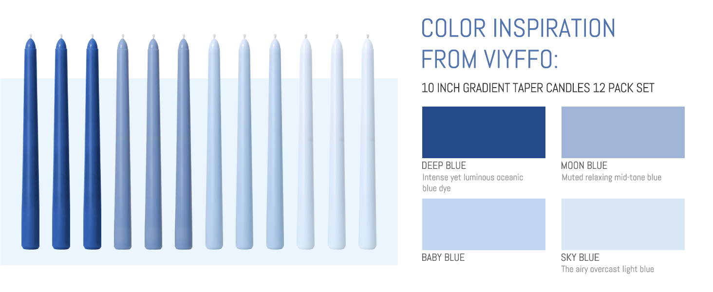 Viyffo 10 Inch blue taper candles set for home modern decor