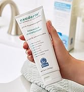 Exederm Intensive Daily Moisturizer for Eczema & Dermatitis (8oz) bottle in hand over bathroom sink
