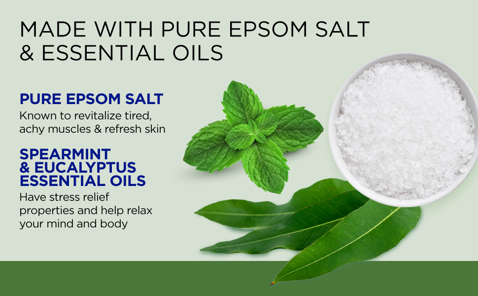 epsom salt, spearmint, and eucalyptus leaves