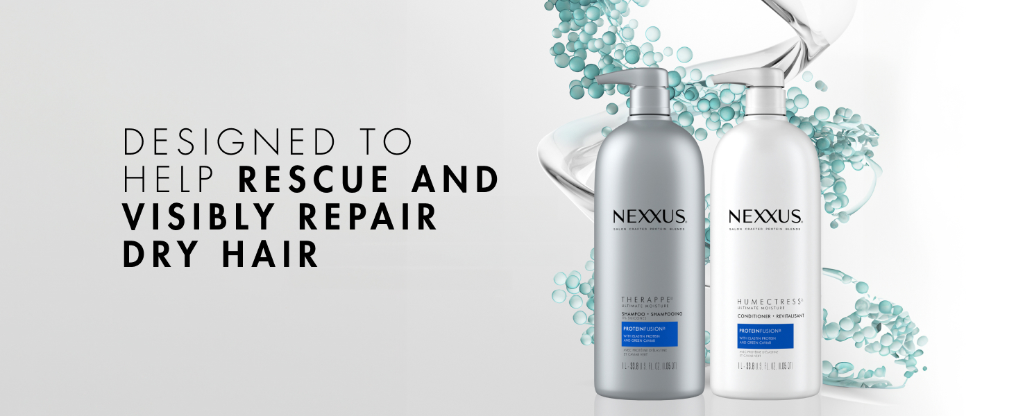 Products shot against white background with swirling water and blue pearls with text.
