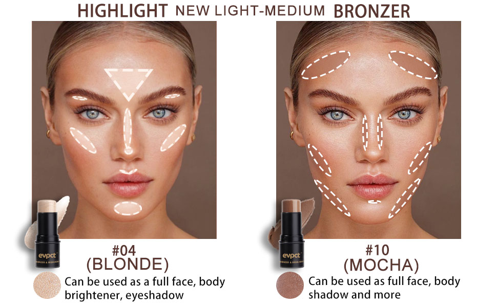 evpct 2Pcs Face Cream Contour Bronzer Sticks Makeup Highlighter