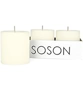 Simply Soson Ivory 3x3 in. Pillar Candles Set of 3 Bulk - Unscented Large Candles Bulk - Home Eve...