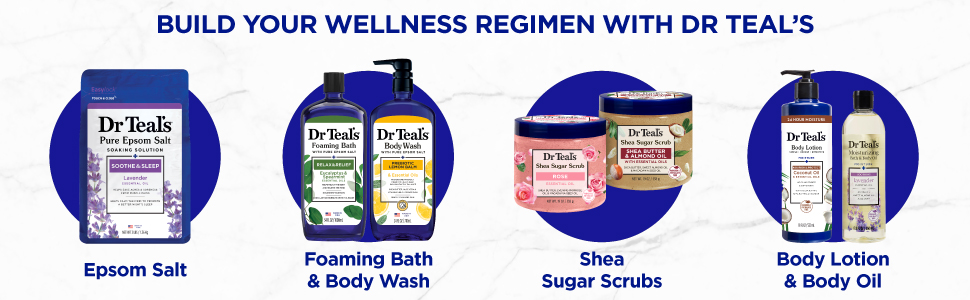 epsom salt, foaming bath, shea sugar scrubs, body lotion & body oil