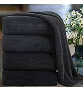 Ultra Soft Bath Towel Set of 4, Black Extra Large Textured Microfiber Luxury Towels 35x70 in, Qui...