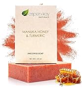 Turmeric & Manuka Honey Soap Bar for Body & Face, Natural Turmeric Soap for Dark Spots, Made In U...