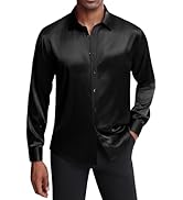 J.VER Men's Silk Satin Long Sleeve Dress Shirts Shiny Casual Button Down Shirt Luxury Party Prom ...