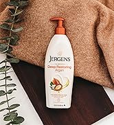 Jergens Deep Restoring Argan bottle on a blanket