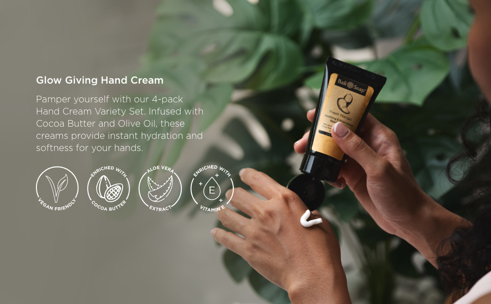 glowing giving hand cream pamper yourself 4 packs variety set infused cocoa butter olive oil
