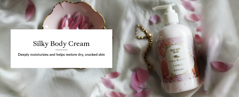 camille beckman silky body cream, glycerine body cream, moisturizing body cream, almond oil