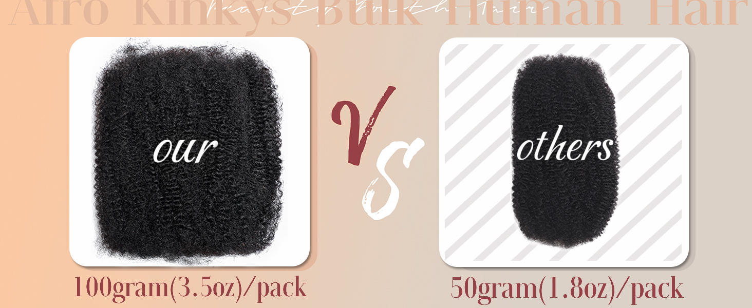 beauty youth afro bulk human hair 100gram per pack,others 50 gram per pack