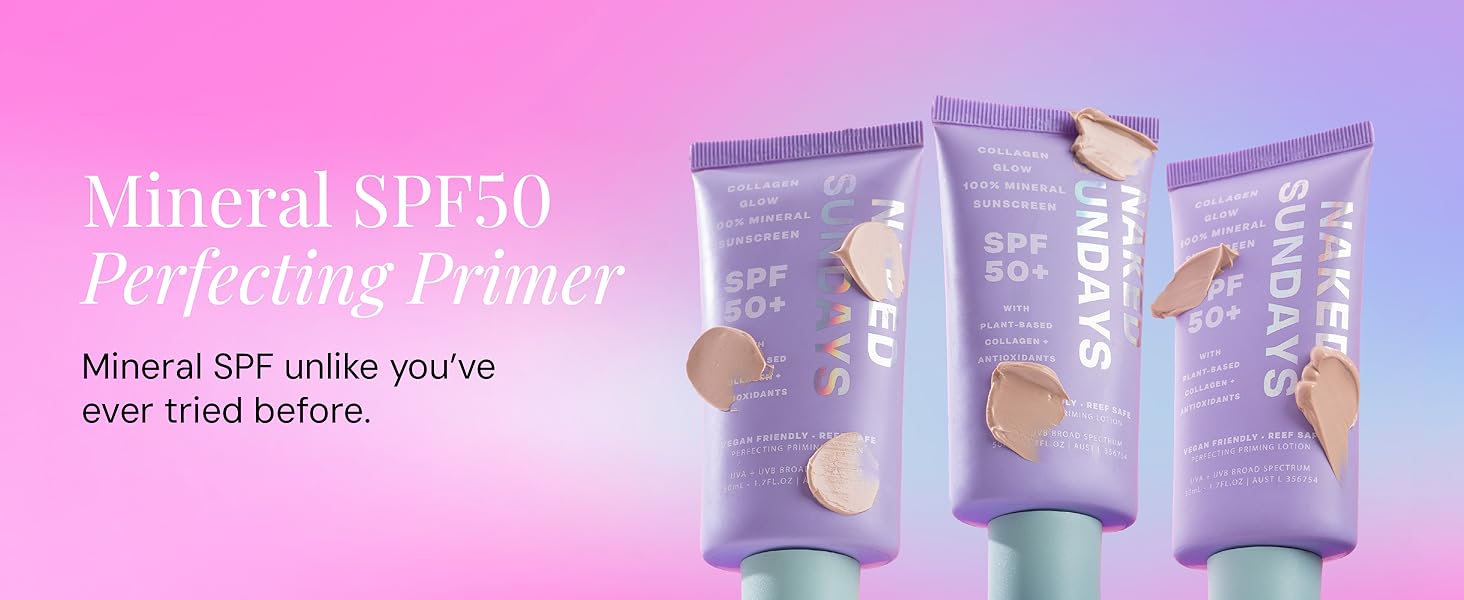 mineral SPF 50, mineral zinc spf, glow spf, tinted spf, mineral sunscreen, priming spf, makeup