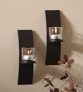 Hosley Set of 2 Modern Art Large Brown Wall Sconces with Clear Glass Tea Light Candle Holders 9 I...