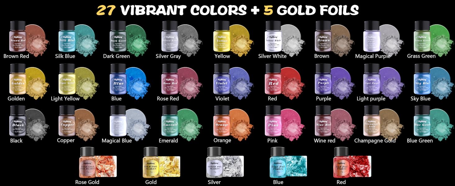 27 vibrant colors + 5 gold foil flakes mica powder for candle making