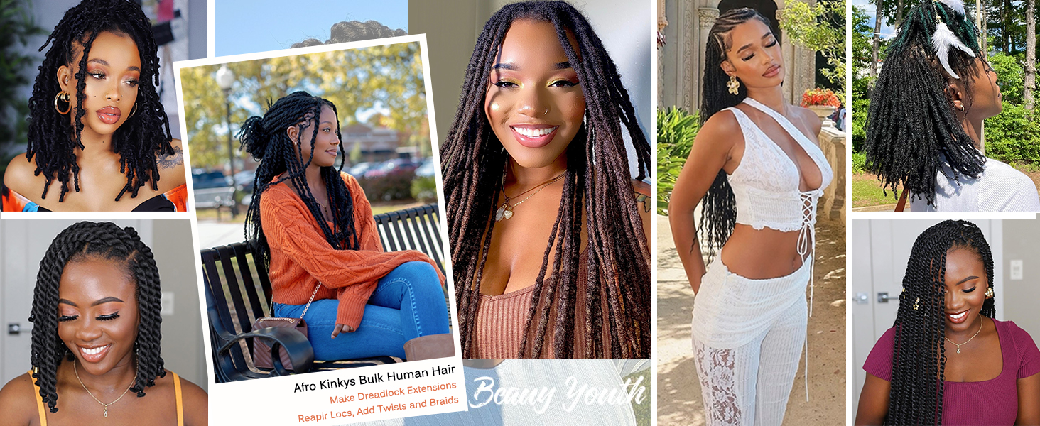 afro kinkys bulk human hair can make dreadlock extensions, repair locs, add twists and braids