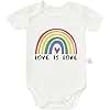 LGBT Love is Love Rainbow Bodysuit, Gender Neutral Newborn Clothes, Boys Girls Infant Pride Clothing, Announcement to Parents Rainbow Baby Gifts (White, 0-3 Month)