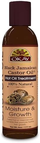 OKAY 100% Natural Black Jamaican Castor Hot Oil Hair Treatment - Castor Oil for Dry Damaged Frizzy Hair, Pure Therapy Blend with Jojoba for Men & Women - 6 oz (Pack of 1)