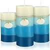 Threlaco Set of 3 Ocean Pillar Candles Decorative Blue Pillar Layered Candles Clean Burning Long Lasting with Ornaments for Summer Home Party Room Decor 3 Sizes