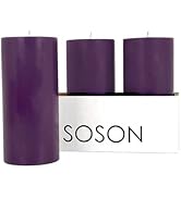 Simply Soson Set of 3 Purple Pillar Candles 3x6-inch - Unscented Large Candle - Home Event Decor