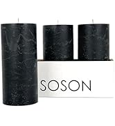 Simply Soson Black Rustic Unscented Pillar Candle - 3x6 inch - Set of 3 - Ideal as Wedding, Dinne...