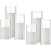 Shihanee Set of 6 Pillar Candles and Glass Cylinder Vases Clear Cylinder CandleHolders for Slim Tall Pillar Candles Wedding Centerpieces(2.6'' X 4.7'', 5.9'', 7.9'',White)