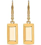 18k Yellow Gold Bar Earrings 2.30 Gram - Lever Back Dangle Drop Solid Gold Earrings for Women - E...