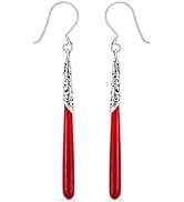 Red Coral Dangle Earrings for Women in 925 Sterling Silver - Dangling Drop Coral Earrings Handmad...