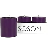 Simply Soson 3x3 in. Purple Pillar Candles Set of 3 - Unscented Candles Bulk - Home Event Decor