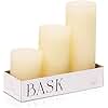 BASK Mottled Pillar Candles - Unscented Ivory Pillar Candles Set of 3 - Dripless, Smokeless for All Occasions