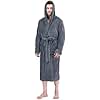 NY Threads Mens Hooded Fleece Bathrobe Plush Long Spa Robe Pack of 1, Large/X-Large, Grey