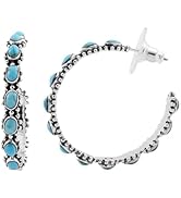 Turquoise Hoop Earrings for Women in 925 Sterling Silver Beach Boho Western Earrings Turquoise Je...