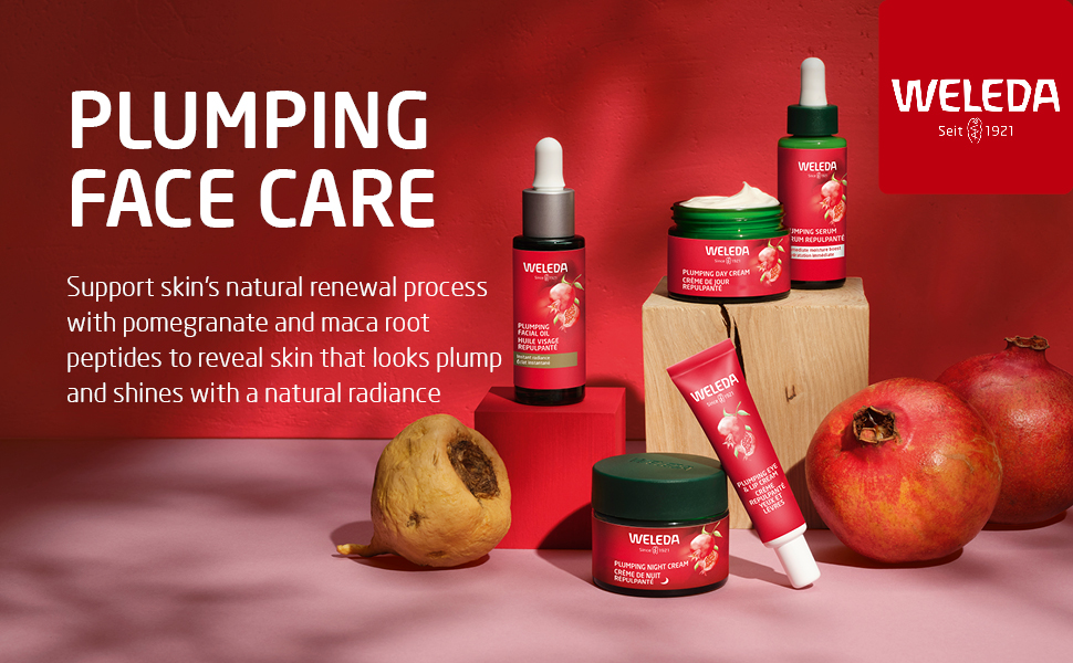 weleda plumping face care support skin's natural renewal process pomegranate maca root peptides